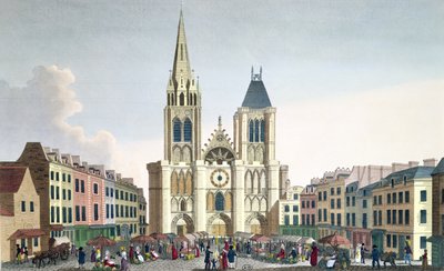 Gezicht op de gevel van de kerk van Saint-Denis bij Parijs, c.1820 door Pierre Courvoisier